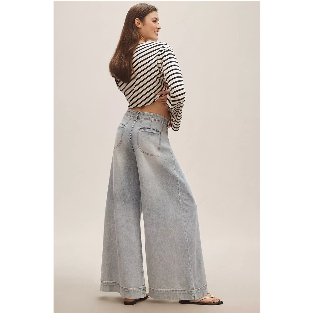Anthropologie Pilcro Pleated Palazzo Mid Rise Super Wide Leg Light Wash Jeans 29 - Picture 2 of 10
